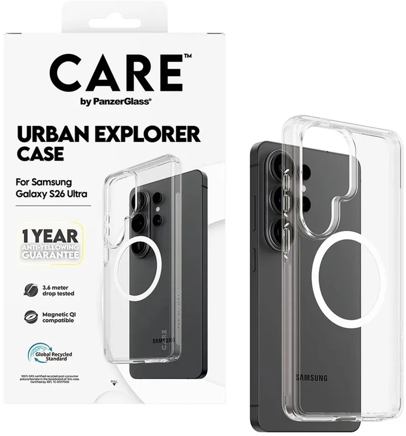 CARE by PanzerGlass Urban Explorer Case - w. - Wit Qi Samsung Galaxy S26 Ultra fra PanzerGlass i Gennemsigtig – produktbillede