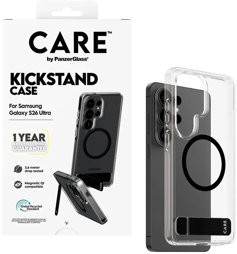 CARE by PanzerGlass Urban Explorer Transparante geschikt voor MagSafe backcover met Kickstand geschikt voor Samsung Galaxy S26 van PanzerGlass in Transparant – productfoto