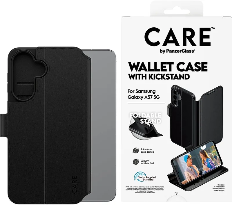 CARE by PanzerGlass Wallet Case w. Kickstand Samsung Galaxy A57 5G fra PanzerGlass i Sort – produktbillede