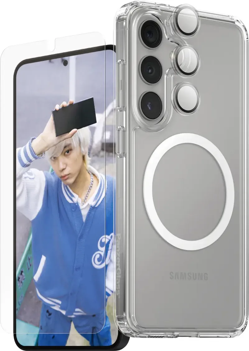 CARE Flagship 3-in-1 Set (hoesje + beschermglas) Samsung Galaxy S25+ Inductieve lading, Stootbestendig de PanzerGlass en Transparent – photo produit
