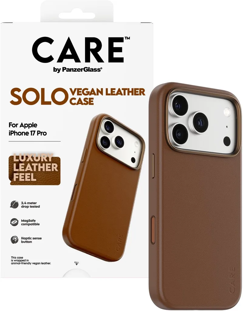 CARE™ by ® Solo Case Brown iPhone 17 Pro mobiele telefoon behuizingen Hoes van PanzerGlass in Bruin – productfoto