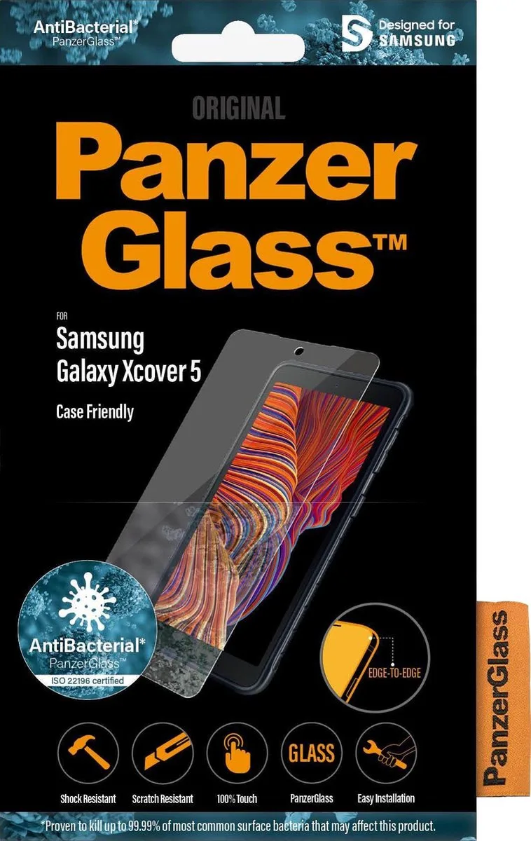 Edge to Edge Screenprotector geschikt voor Samsung Galaxy Xcover 5 Glazen Screenprotector - Case Friendly från PanzerGlass – produktbild
