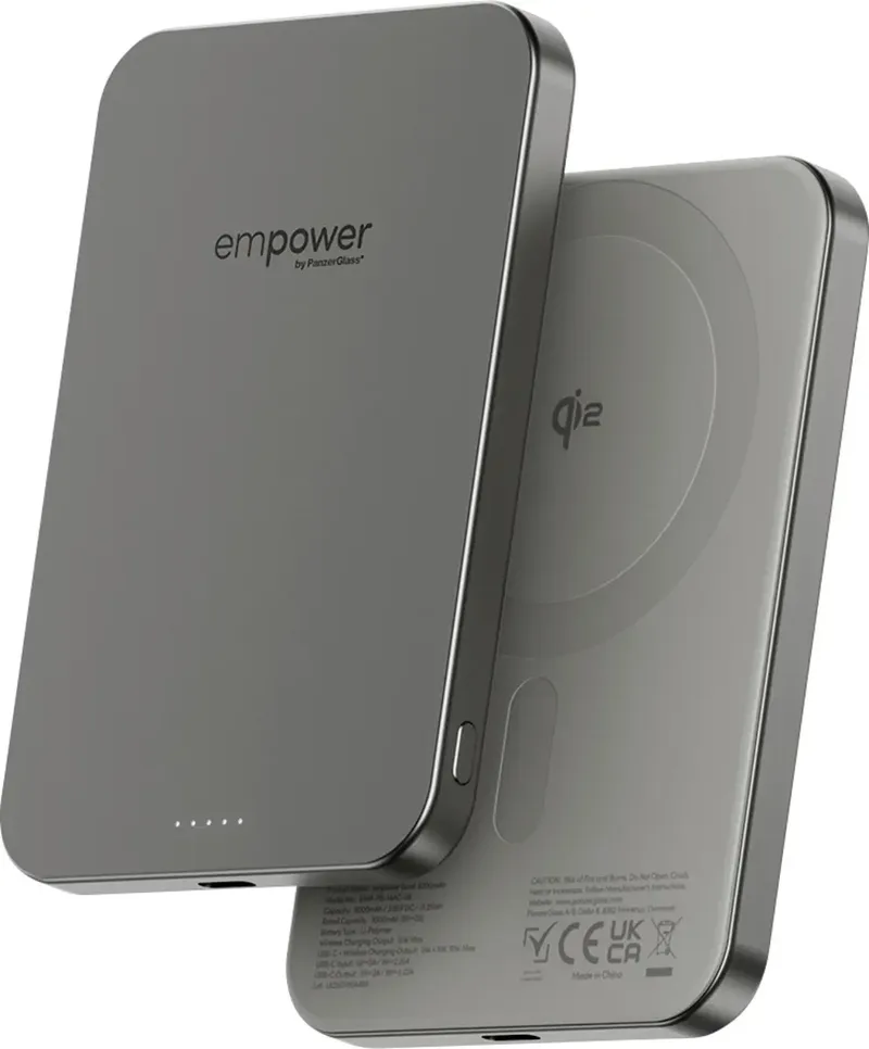empower Bank Powerbank 5000 mAh Magsafe, Qi Wireless Charging USB-C Grijs Statusweergave by PanzerGlass – product photo
