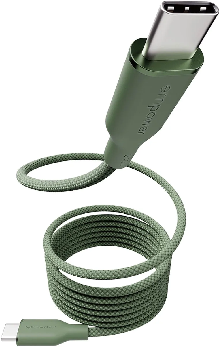 empower™ by ® Magnetic 240W USB-C to USB-C Cable | USB 2.0 | 1.5M | Sage USB-kabel von PanzerGlass in Grün – Produktfoto