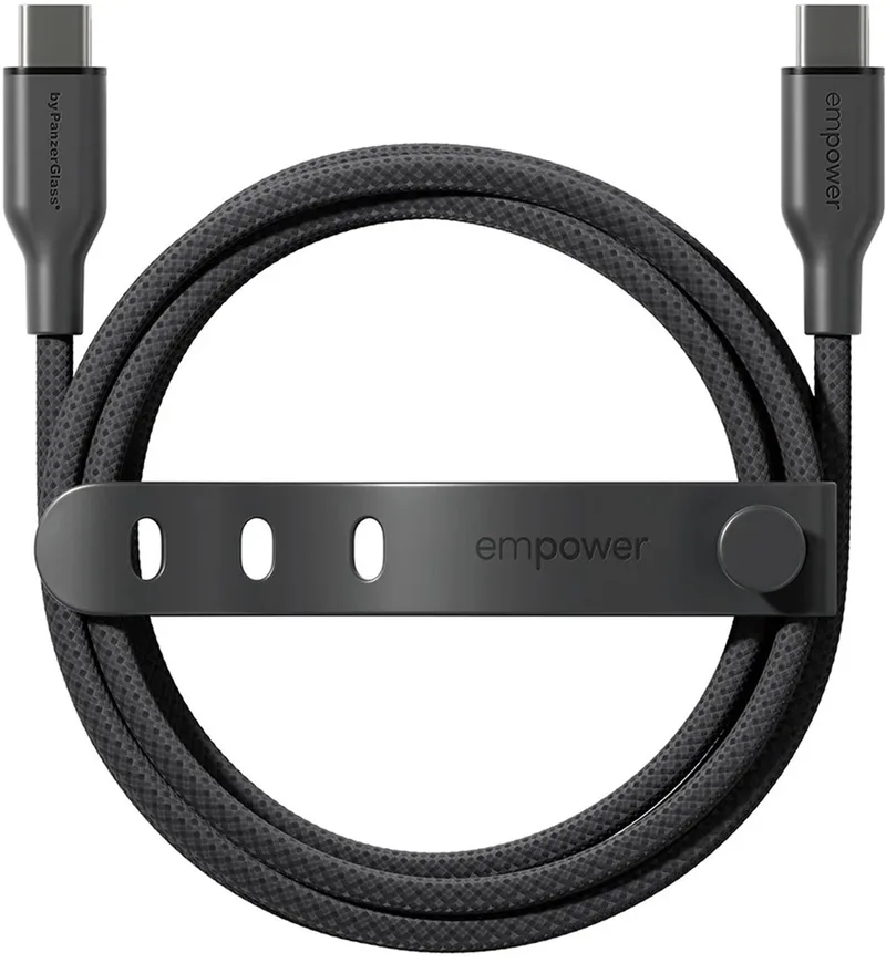 empower™ by ® Racing 60W USB-C to USB-C Cable | USB 2.0 | 2M | Space Black USB-kabel von PanzerGlass in Schwarz – Produktfoto
