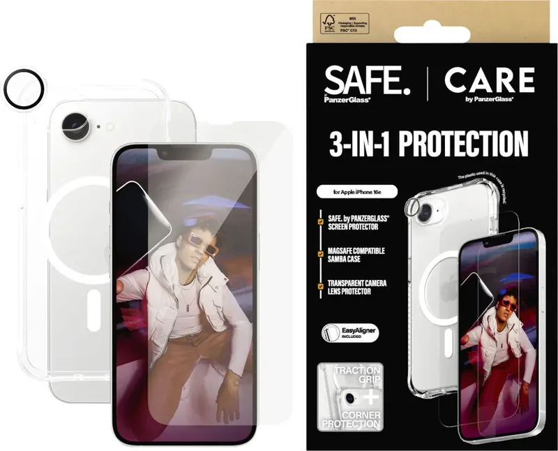 Fashion 3-in-1 Set Set (hoesje + beschermglas) Apple iPhone 16e Meerdere kleuren Stootbestendig, Inductieve lading by PanzerGlass – product photo