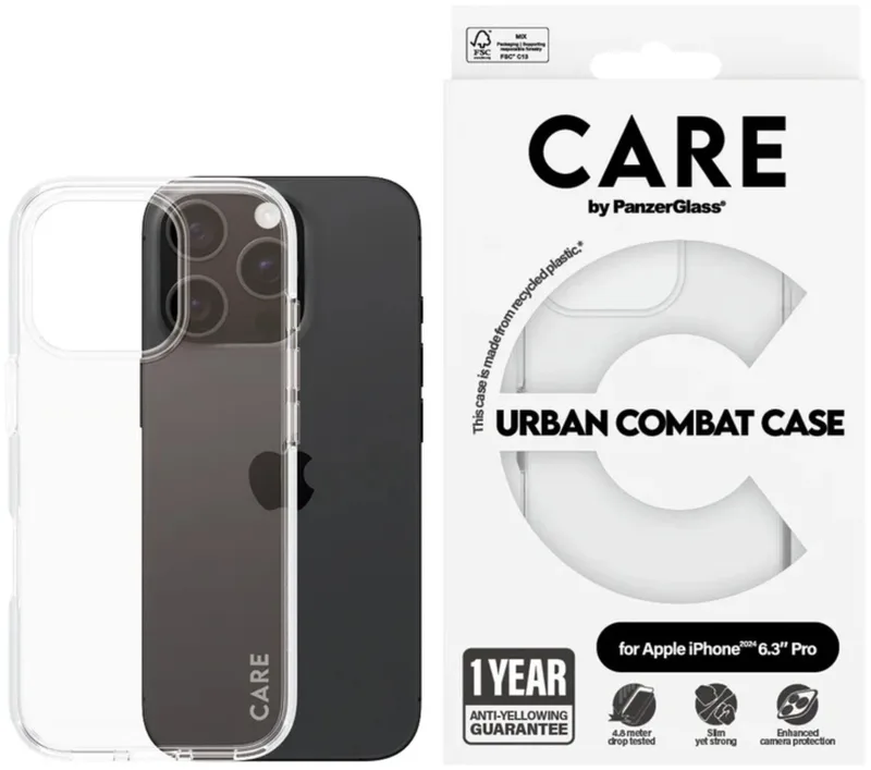 Hoesje Geschikt voor Apple iPhone 16 Pro Urban Combat Serie met Verhoogde Randen by PanzerGlass in Transparent – product photo