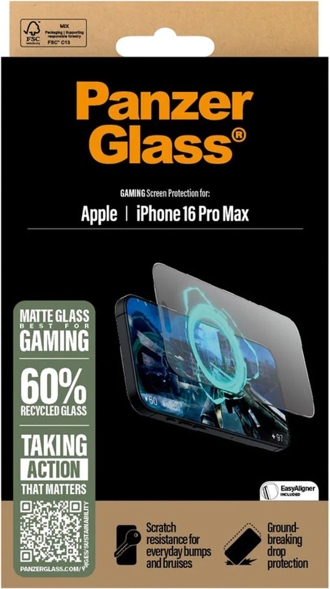 Matte Gaming - Screen Protector - iPhone 16 Pro Max - Ultra-Wide Fit - 60% Gerecycled van PanzerGlass – productfoto