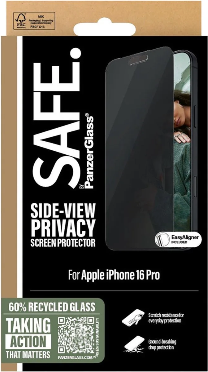 SAFE by PanzerGlass Privacy Screenprotector Ultra Wide Fit met applicator geschikt voor Apple iPhone 16 Pro fra PanzerGlass – produktbillede