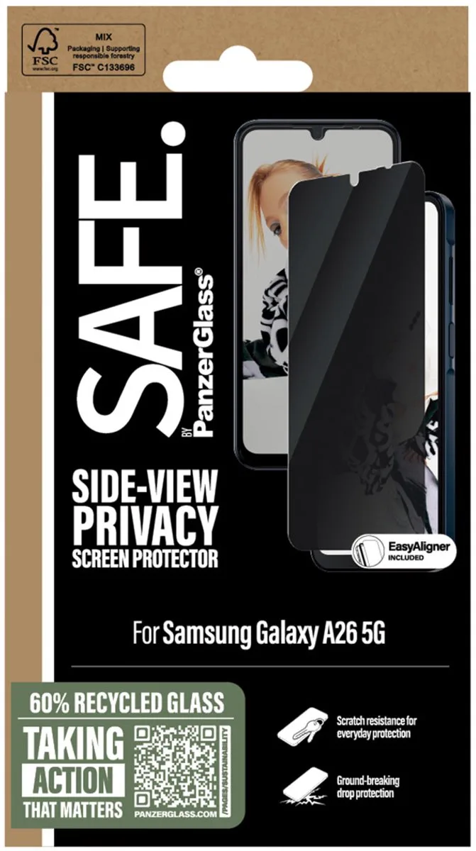 SAFE by PanzerGlass Privacy Screenprotector Ultra Wide Fit met applicator geschikt voor Samsung Galaxy A26 van PanzerGlass – productfoto
