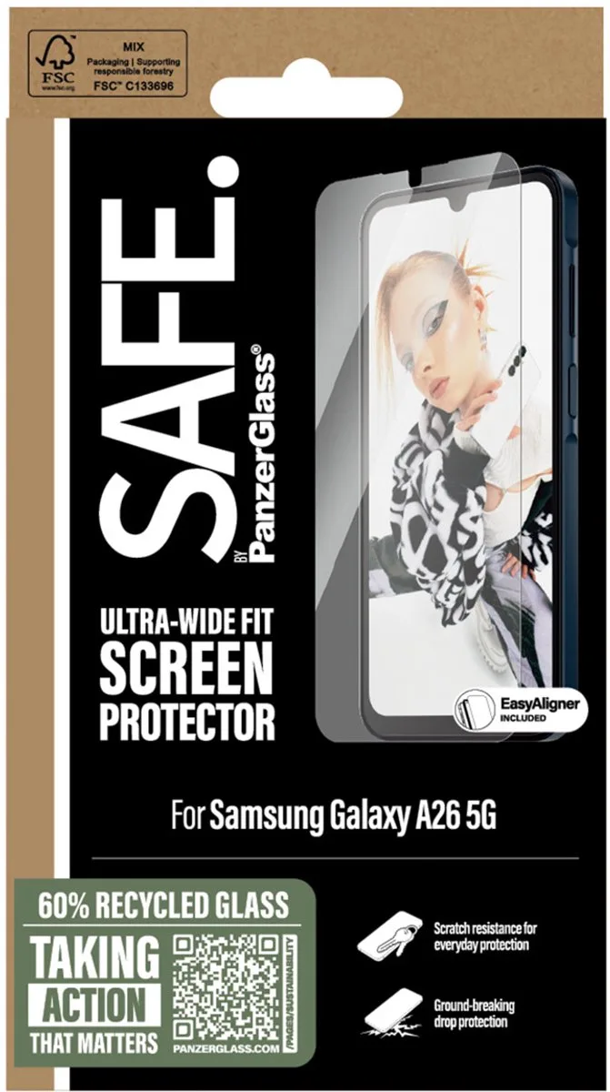 SAFE by PanzerGlass Screenprotector geschikt voor Samsung Galaxy A26 Glazen | SAFE by PanzerGlass Ultra-Wide-Fit Screenprotector - Case Friendly by PanzerGlass – product photo