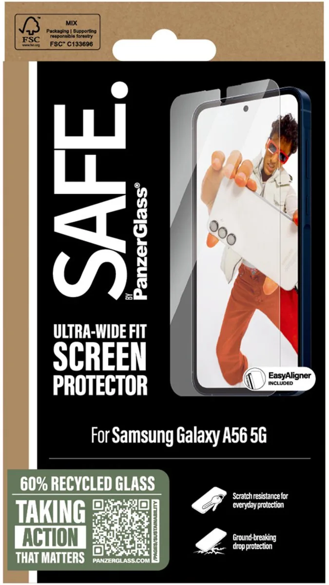 SAFE by PanzerGlass Screenprotector geschikt voor Samsung Galaxy A56 Glazen | SAFE by PanzerGlass Ultra-Wide-Fit Screenprotector - Case Friendly by PanzerGlass – product photo