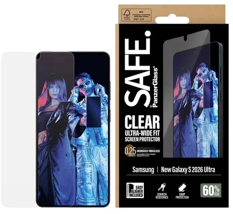 SAFE by PanzerGlass Screenprotector geschikt voor Samsung Galaxy S26 Ultra Glazen | SAFE by PanzerGlass Ultra-Wide-Fit Screenprotector - Case Friendly by PanzerGlass – product photo