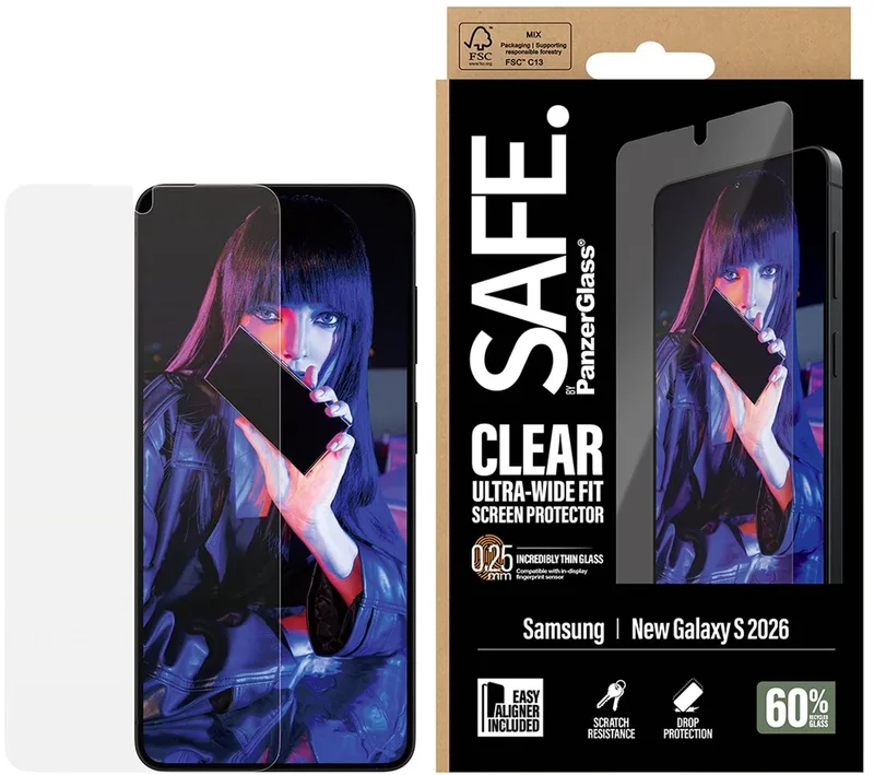 SAFE by PanzerGlass Screenprotector geschikt voor Samsung Galaxy S26 Glazen | SAFE by PanzerGlass Ultra-Wide-Fit Screenprotector - Case Friendly by PanzerGlass – product photo