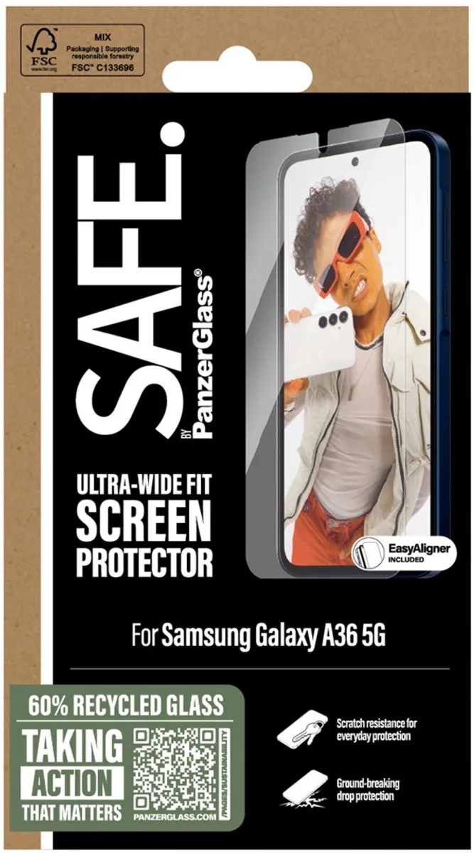 SAFE by PanzerGlass Screenprotector geschikt voor Samsung Galaxy A36 Glazen | SAFE by PanzerGlass Ultra-Wide-Fit Screenprotector - Case Friendly by PanzerGlass – product photo