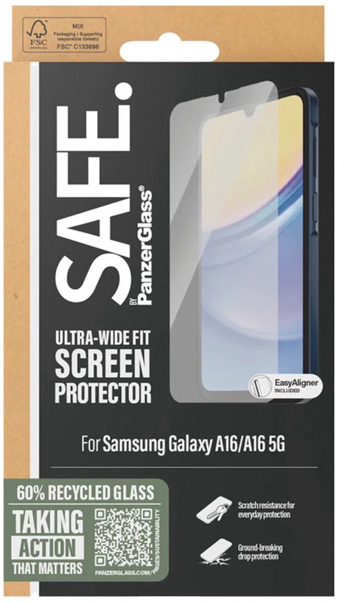 SAFE by PanzerGlass Screenprotector geschikt voor Samsung Galaxy A16 Glazen | SAFE by PanzerGlass Ultra-Wide-Fit Screenprotector - Case Friendly by PanzerGlass – product photo