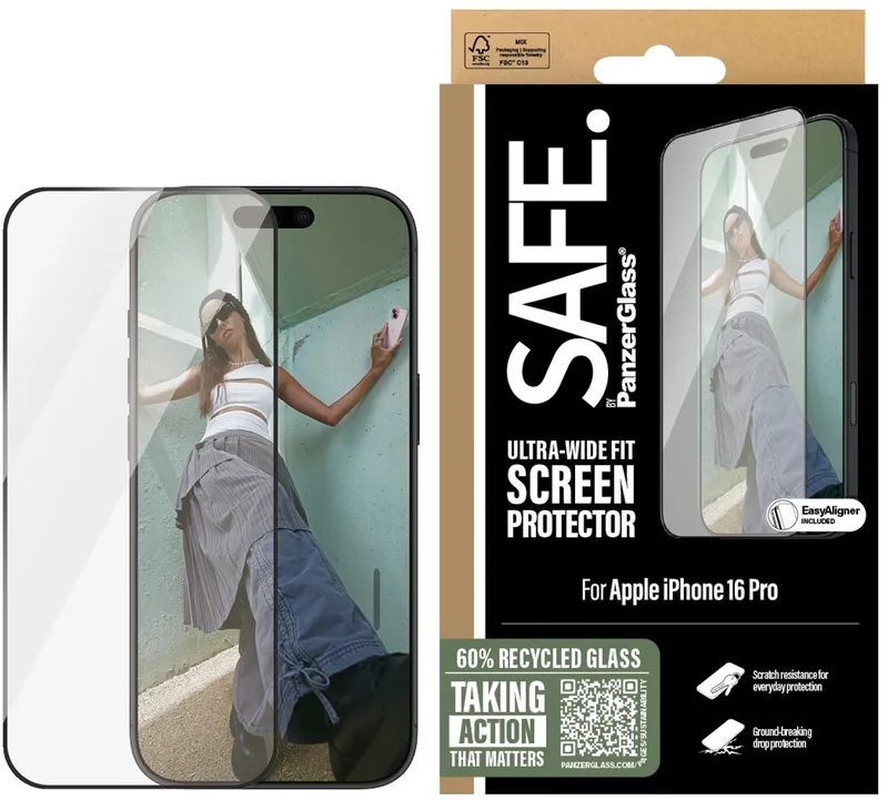 SAFE by PanzerGlass Ultra-Wide Fit Screenprotector geschikt voor Apple iPhone 16 Pro by PanzerGlass – product photo