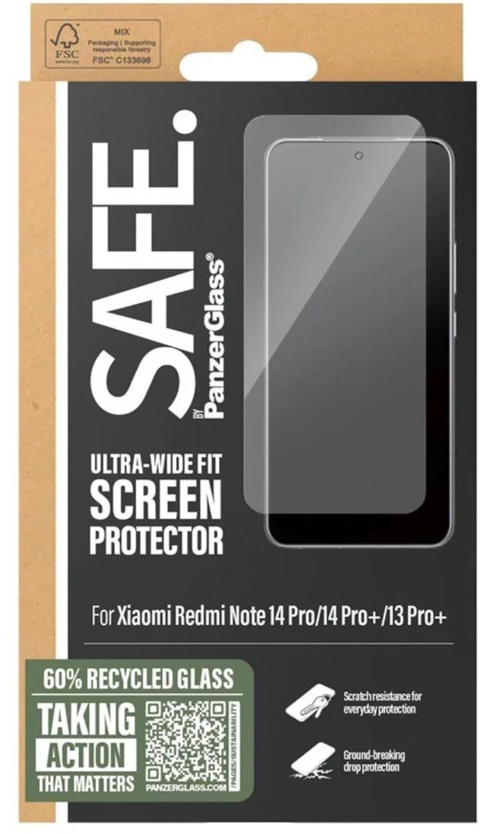 SAFE by PanzerGlass Ultra-Wide Fit Screenprotector incl. applicator voor de Xiaomi Redmi Note 14 Pro (4G/5G) / 14 Pro Plus / 13 Pro Plus från PanzerGlass – produktbild
