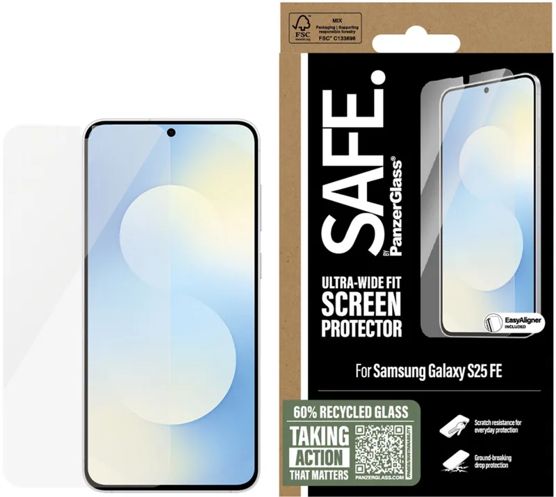 SAFE by PanzerGlass Ultra-Wide Fit Screenprotector incl. applicator geschikt voor Samsung Galaxy S25 FE by PanzerGlass – product photo