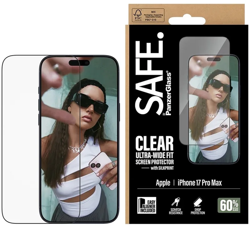 SAFE by PanzerGlass Ultra-Wide Fit Screenprotector met EasyAligner geschikt voor Apple iPhone 17 Pro Max by PanzerGlass – product photo
