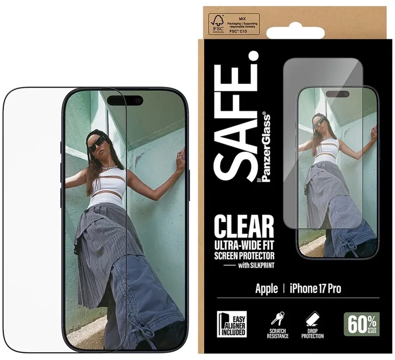 SAFE by PanzerGlass Ultra-Wide Fit Screenprotector met EasyAligner geschikt voor Apple iPhone 17 Pro by PanzerGlass – product photo