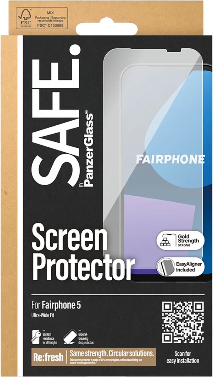 SAFE by PanzerGlass Ultra-Wide Fit Screenprotector voor de Fairphone 5 de PanzerGlass – photo produit