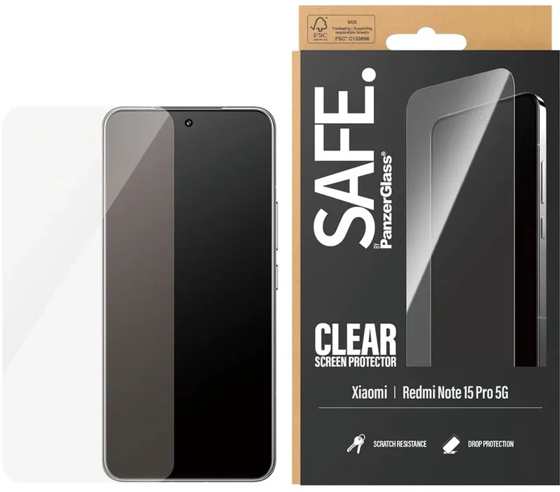 SAFE by PanzerGlass Ultra-Wide Fit Screenprotector voor de Xiaomi Redmi Note 15 Pro (5G) by PanzerGlass – product photo