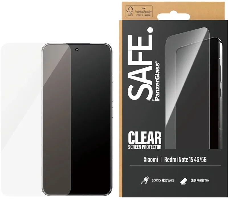 SAFE by PanzerGlass Ultra-Wide Fit Screenprotector voor de Xiaomi Redmi Note 15 (5G) fra PanzerGlass – produktbillede