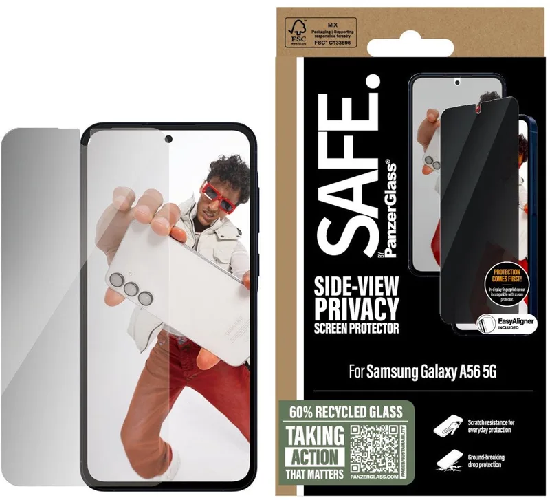 SAFE Privacy Galaxy A56 Wide Fit glazen screenprotector från PanzerGlass – produktbild