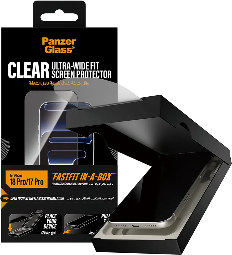 Screen Protector iPhone 18 Pro/17 Pro | Ultra-Wide Fit w. FASTFIT IN-A-BOX by PanzerGlass – product photo