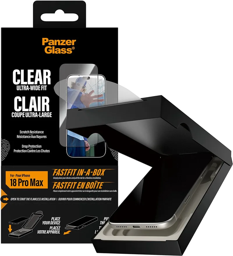 Screen Protector iPhone 18 Pro Max/17 Pro Max | Ultra-Wide Fit w. FASTFIT IN-A-BOX från PanzerGlass – produktbild
