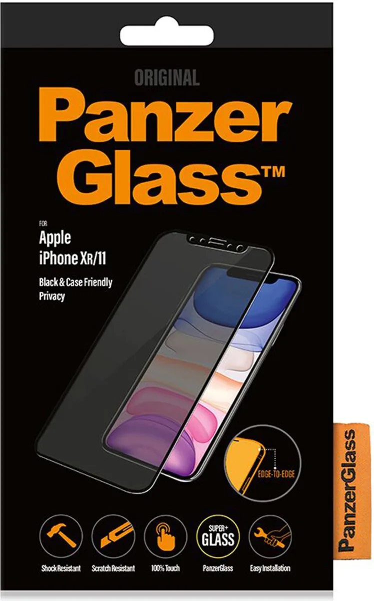 Screenprotector geschikt voor Apple iPhone 11 Glazen | PanzerGlass Edge to Edge Screenprotector Privacy - Case Friendly - Zwart van PanzerGlass – productfoto