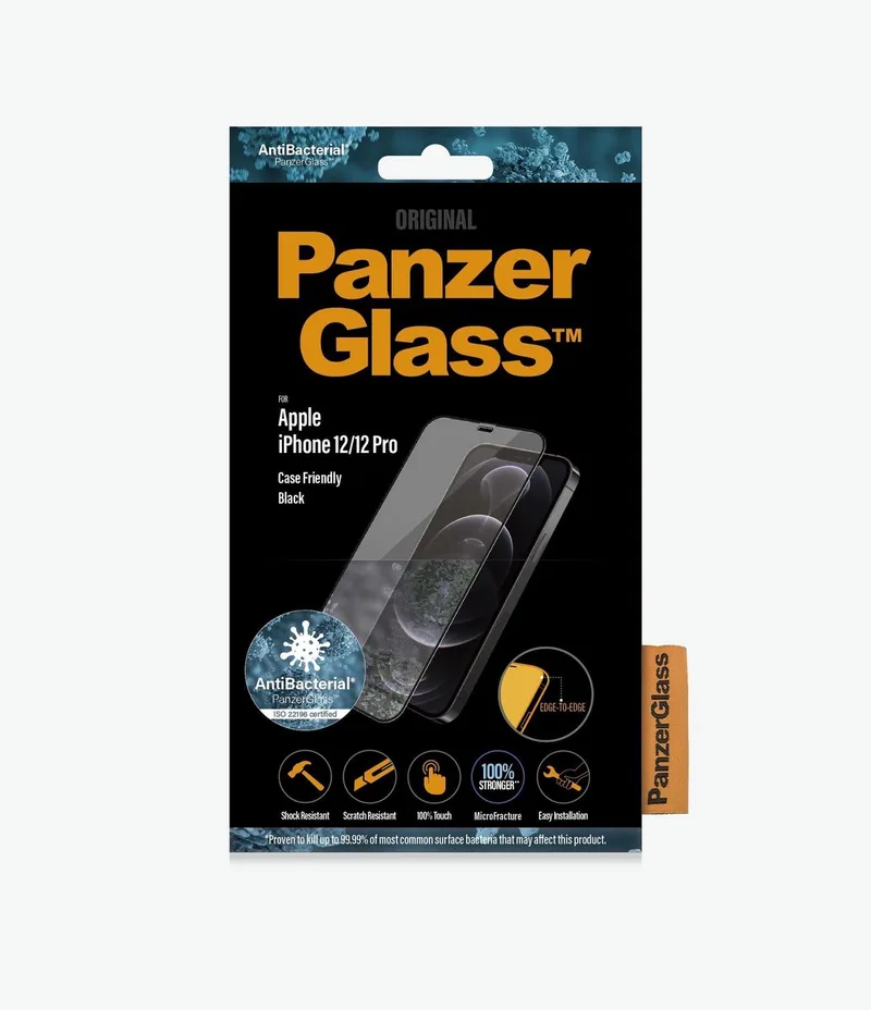 Screenprotector geschikt voor Apple iPhone 12 Glazen | PanzerGlass Edge to Edge Screenprotector - Case Friendly - Zwart by PanzerGlass – product photo