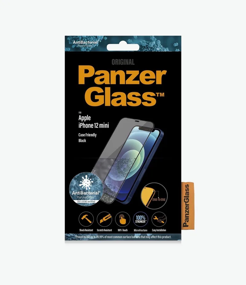 Screenprotector geschikt voor Apple iPhone 12 Mini Glazen | PanzerGlass Edge to Edge Screenprotector - Case Friendly - Zwart van PanzerGlass – productfoto