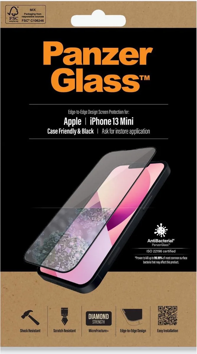 Screenprotector geschikt voor Apple iPhone 13 Mini Glazen | PanzerGlass Edge to Edge Screenprotector - Case Friendly - Zwart von PanzerGlass – Produktfoto