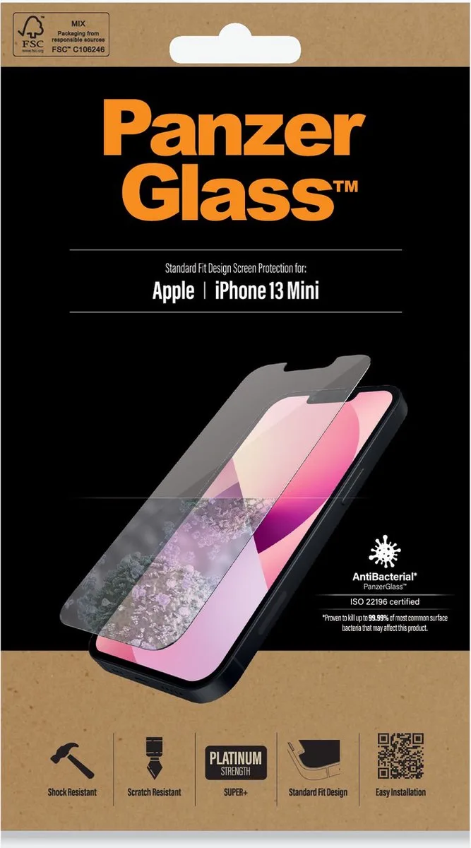 Screenprotector geschikt voor Apple iPhone 13 Mini Glazen | PanzerGlass Standard Fit Screenprotector - Case Friendly von PanzerGlass – Produktfoto