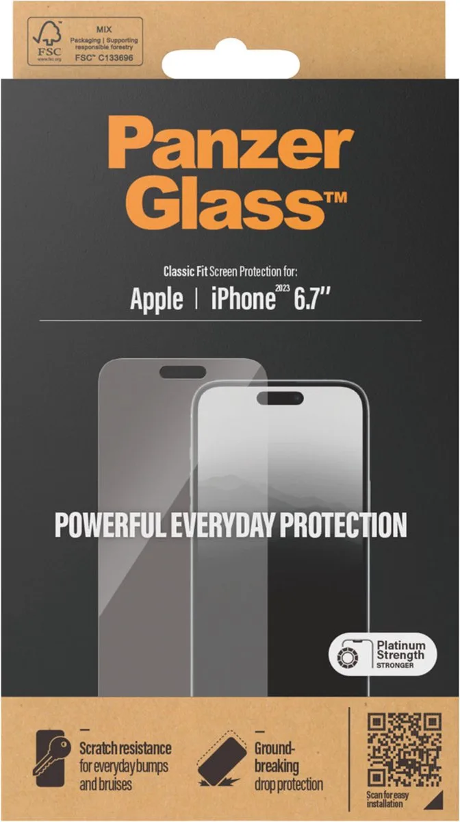 Screenprotector geschikt voor Apple iPhone 15 Plus Glazen | PanzerGlass Classic Fit Screenprotector - Case Friendly de PanzerGlass – photo produit