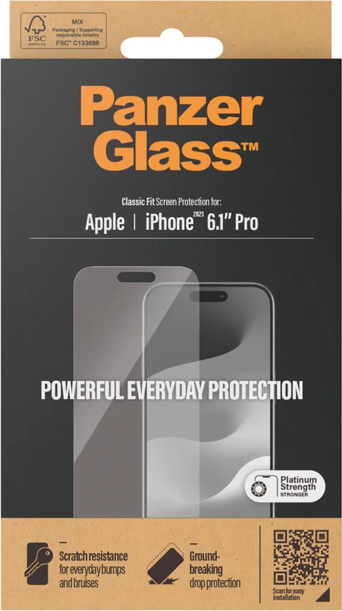 Screenprotector geschikt voor Apple iPhone 15 Pro Glazen | PanzerGlass Classic Fit Screenprotector - Case Friendly från PanzerGlass – produktbild