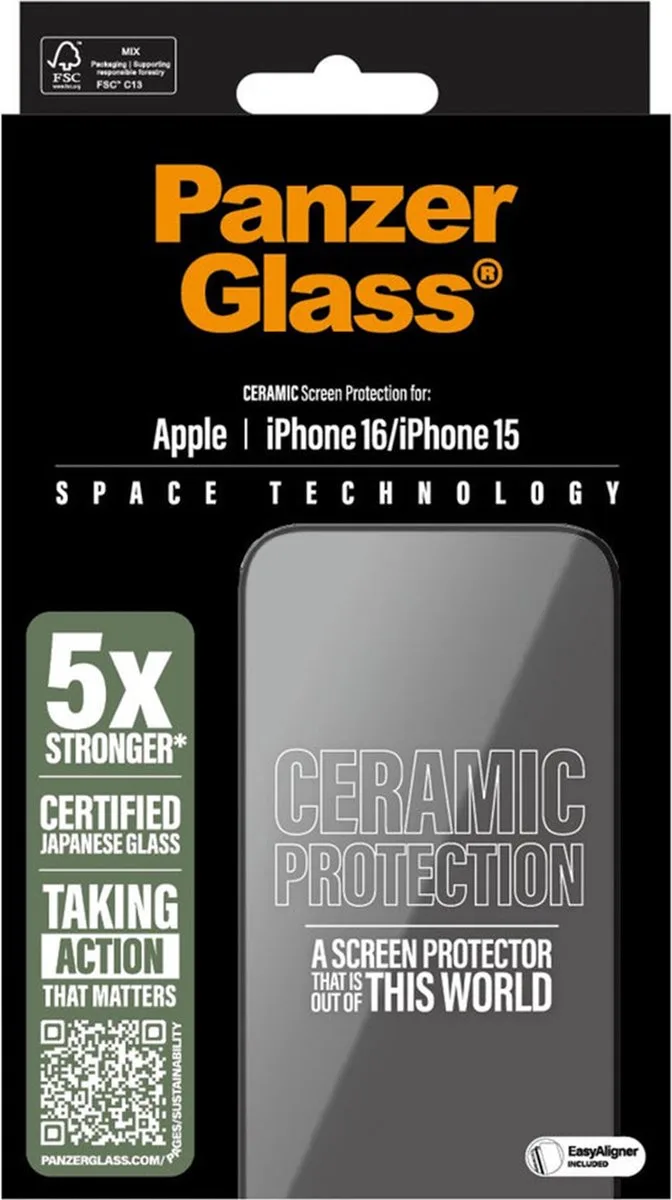 Screenprotector geschikt voor Apple iPhone 16 Glazen | PanzerGlass Ceramic Screenprotector - Case Friendly by PanzerGlass – product photo