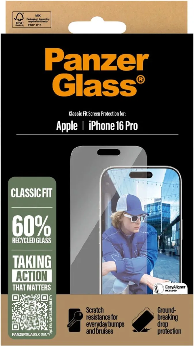Screenprotector geschikt voor Apple iPhone 16 Pro Glazen | PanzerGlass Classic Fit Screenprotector - Case Friendly van PanzerGlass – productfoto