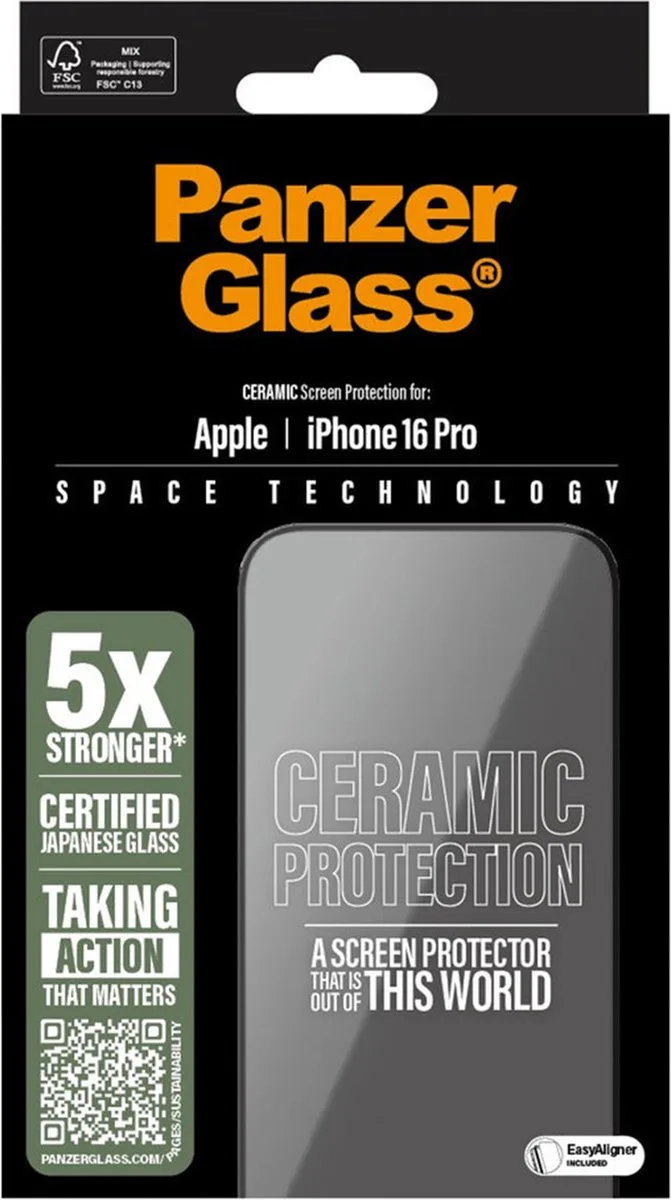 Screenprotector geschikt voor Apple iPhone 16 Pro Glazen | PanzerGlass Ceramic Screenprotector - Case Friendly fra PanzerGlass – produktbillede