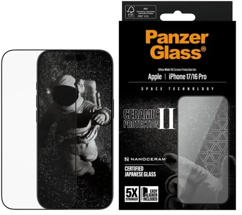 Screenprotector geschikt voor Apple iPhone 16 Pro Glazen | PanzerGlass Ultra Wide Fit Screenprotector - Case Friendly de PanzerGlass – photo produit