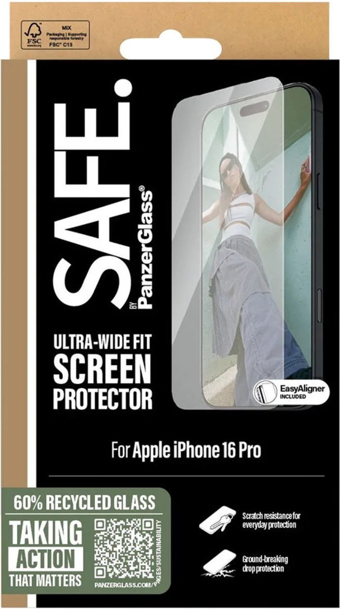 Screenprotector geschikt voor Apple iPhone 16 Pro Glazen | PanzerGlass SAFE Screenprotector - Case Friendly van PanzerGlass – productfoto