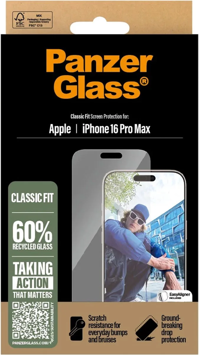 Screenprotector geschikt voor Apple iPhone 16 Pro Max Glazen | PanzerGlass Classic Fit Screenprotector - Case Friendly von PanzerGlass – Produktfoto