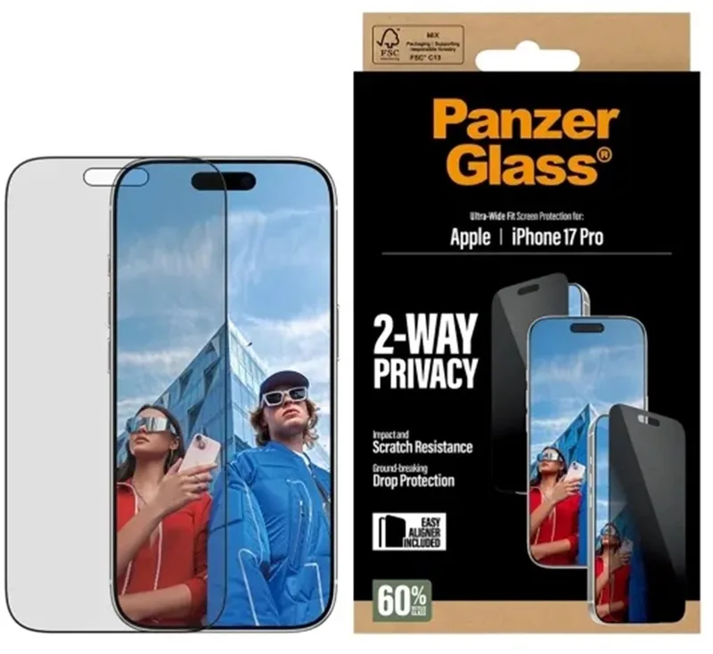 Screenprotector geschikt voor Apple iPhone 17 Pro Glazen | PanzerGlass Ultra-Wide Fit Privacy Screenprotector Privacy - Case Friendly - Zwart von PanzerGlass – Produktfoto