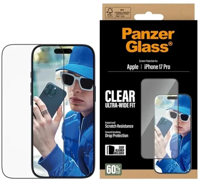 Screenprotector geschikt voor Apple iPhone 17 Pro Glazen | PanzerGlass Ultra-Wide Fit Screenprotector - Case Friendly by PanzerGlass – product photo