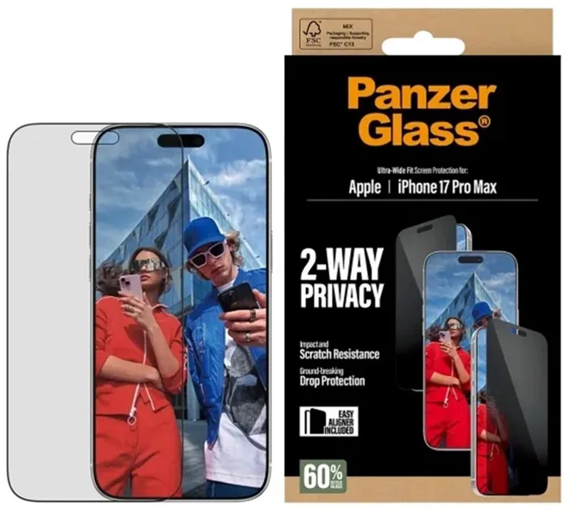 Screenprotector geschikt voor Apple iPhone 17 Pro Max Glazen | PanzerGlass Ultra-Wide Fit Privacy Screenprotector Privacy - Case Friendly - Zwart by PanzerGlass – product photo