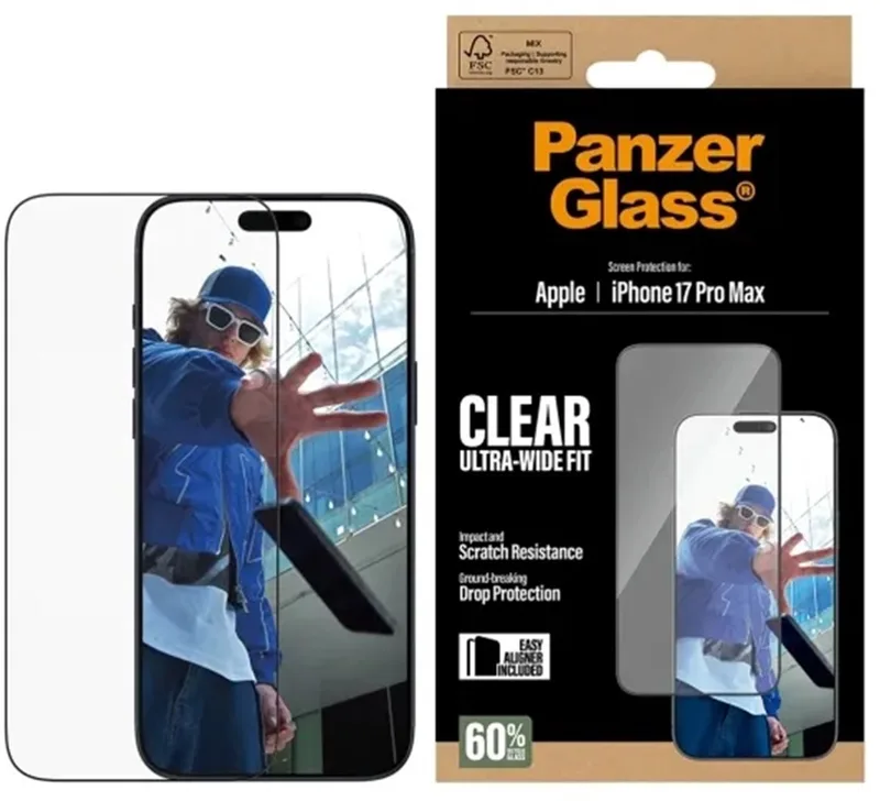 Screenprotector geschikt voor Apple iPhone 17 Pro Max Glazen | PanzerGlass Ultra-Wide Fit Screenprotector - Case Friendly by PanzerGlass – product photo
