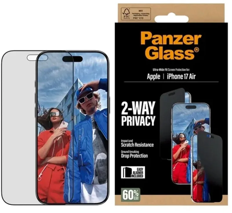 Screenprotector geschikt voor Apple iPhone Air Glazen | PanzerGlass Ultra-Wide Fit Privacy Screenprotector Privacy - Case Friendly - Zwart van PanzerGlass – productfoto