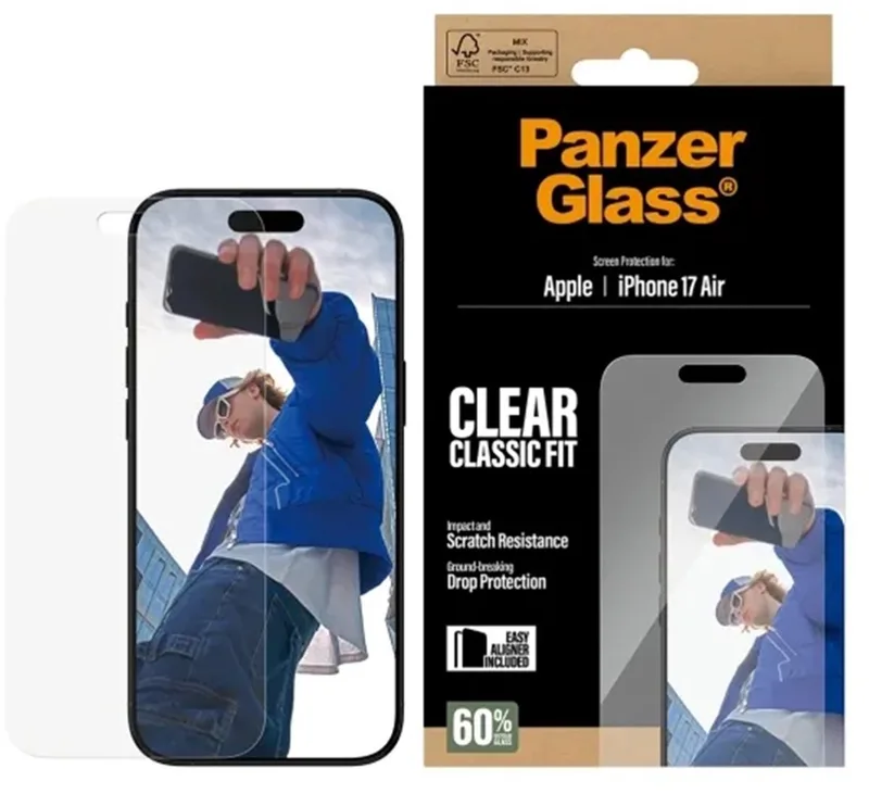 Screenprotector geschikt voor Apple iPhone Air Glazen | PanzerGlass Classic Fit Screenprotector - Case Friendly by PanzerGlass – product photo